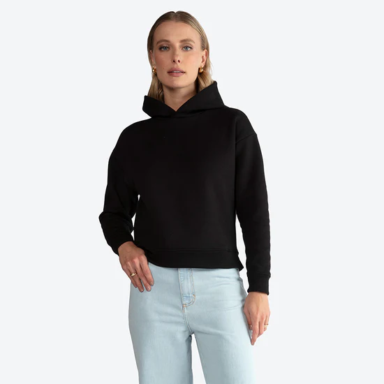 Conheça o BLUSÃO MOLETOM FLANELADO CAPUZ FEMININO - PRETO