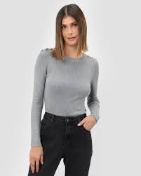 Conheça Blusa feminina em tricot manga longa com botões - Cinza Escuro