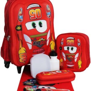Kit Mochila Carro Infantil Masculina Escolar Rodinhas Escolar