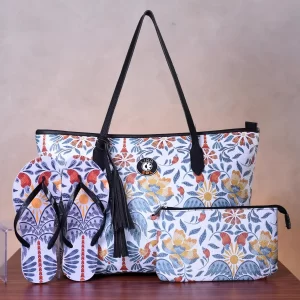 Kit Verão Feminino Completo Bolsa Praia + Chinelo + Necessaire Estilo Tropical - LIRASOL