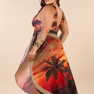 Conjunto Body Maiô Engana Mamãe com Pareô Saída de Banho Canga de Praia Plus Size Moda Maior