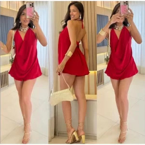 Conjunto Feminino Verão Short Saia Com Blusa Frente Única Duna Decotada Casual Elegante