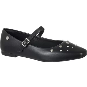 Sapatilha Feminina GiGiL Bico Quadrado Mary Jane Boneca Tacha Apliques Confortável